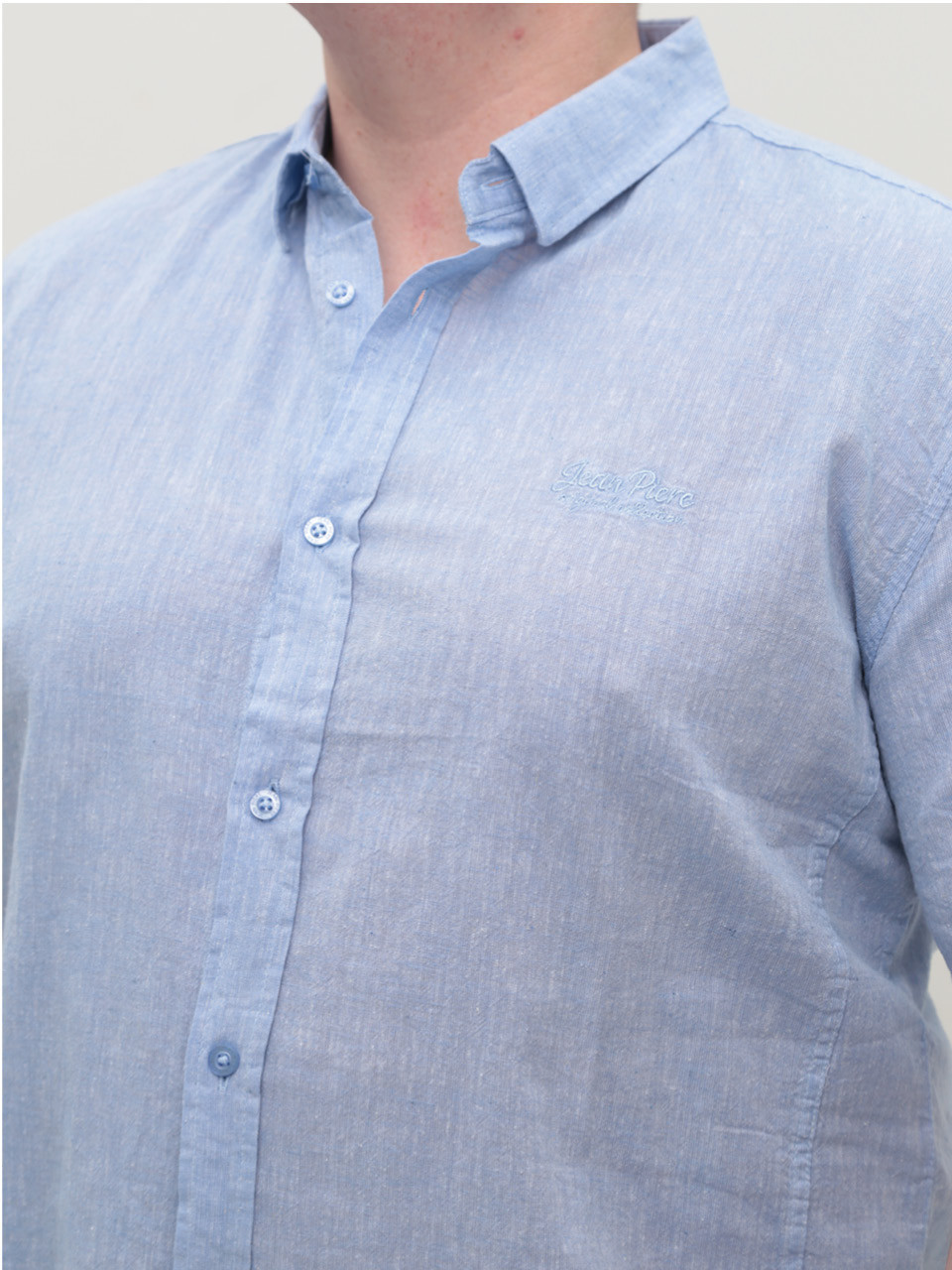 Рубашка мужская голубая льняная короткий рукав 304-06