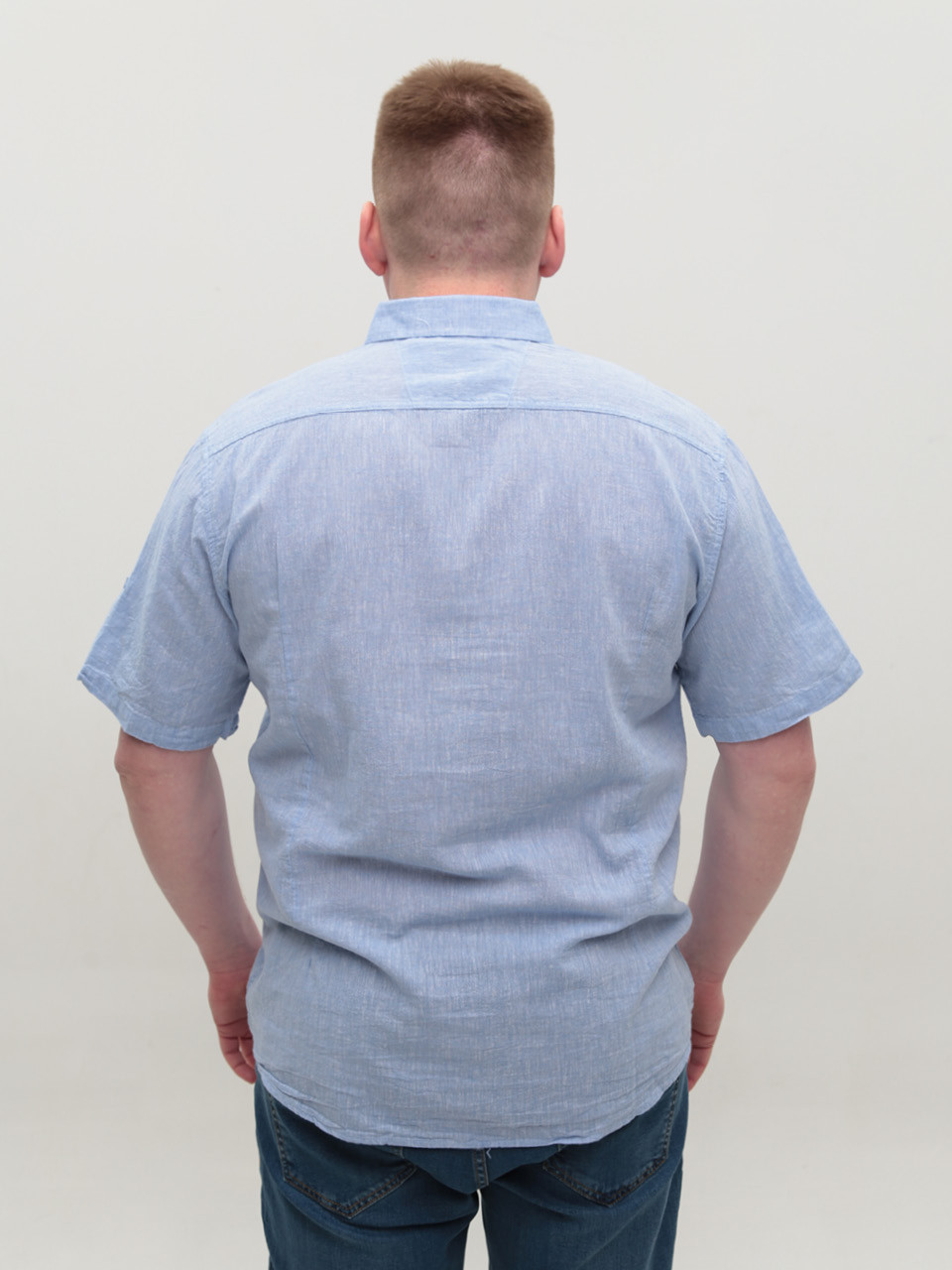 Рубашка мужская голубая льняная короткий рукав 304-06