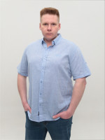 Рубашка мужская голубая льняная короткий рукав 304-06