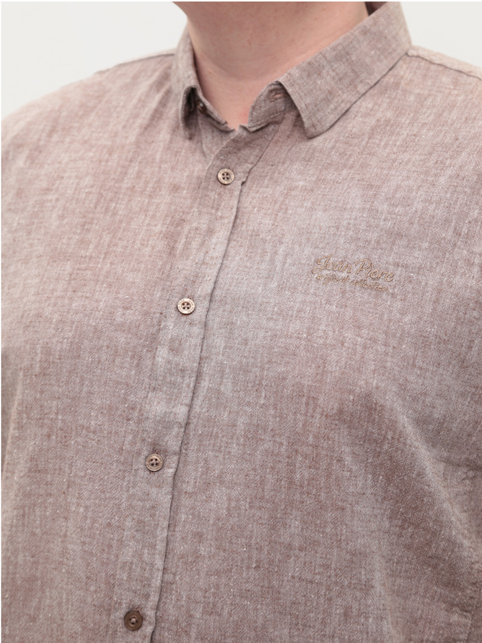 Рубашка мужская коричневая льняная короткий рукав 304-11