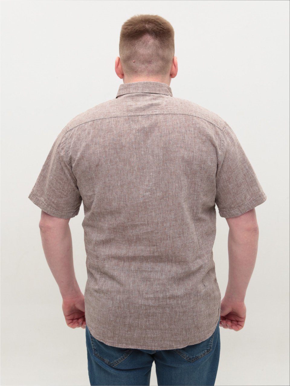 Рубашка мужская коричневая льняная короткий рукав 304-11