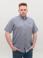 Рубашка мужская синяя льняная короткий рукав 304-14