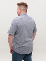 Рубашка мужская синяя льняная короткий рукав 304-14