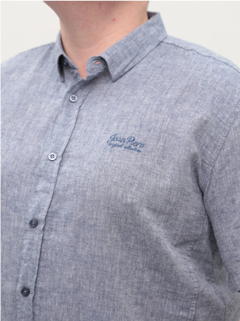 Рубашка мужская синяя льняная короткий рукав 304-14