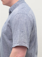 Рубашка мужская синяя льняная короткий рукав 304-14