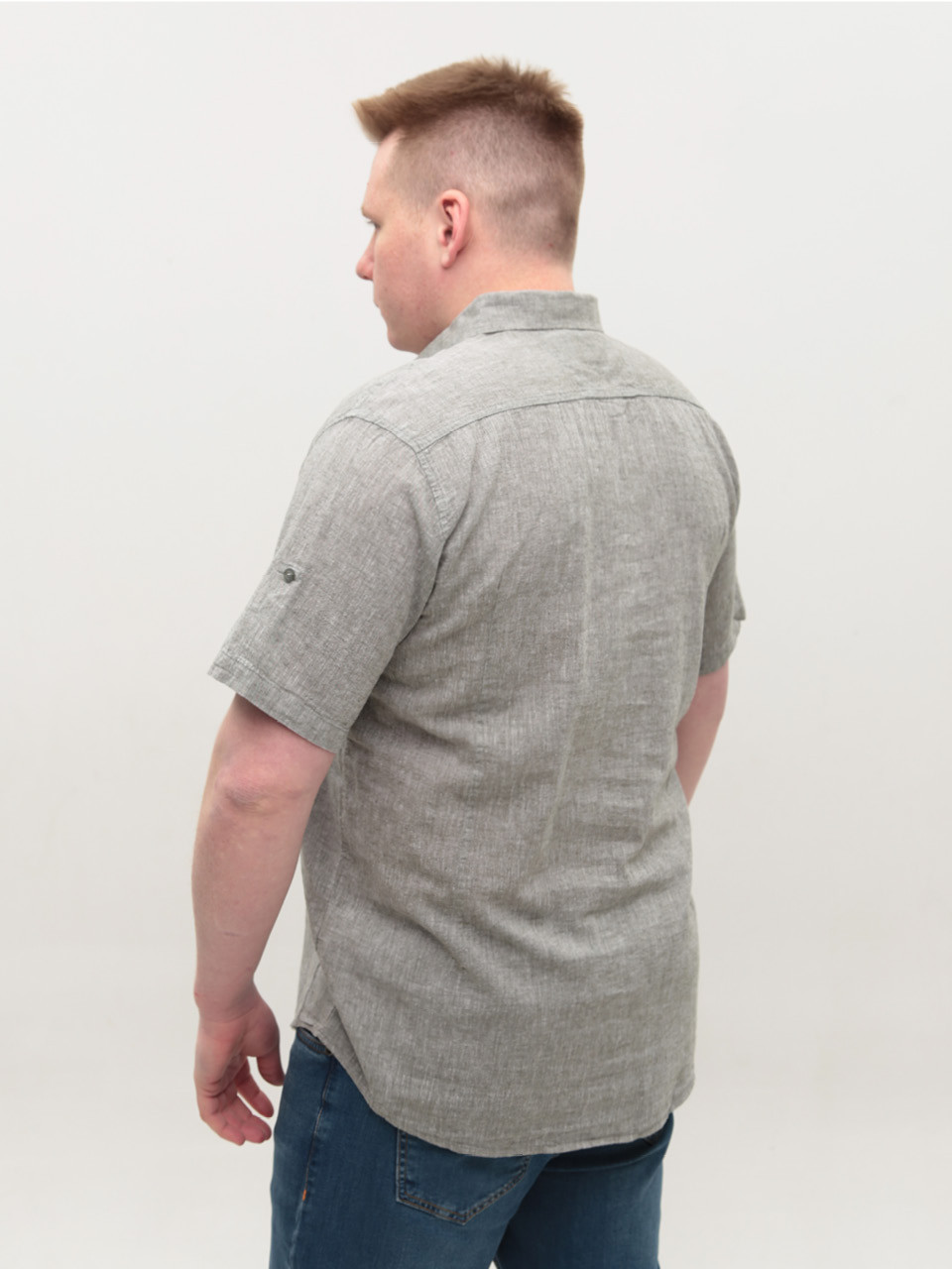 Рубашка мужская зеленая льняная короткий рукав 304-08