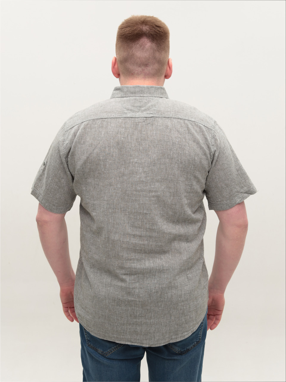 Рубашка мужская зеленая льняная короткий рукав 304-08