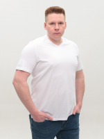 Футболка мужская белая прямая однотонная с мысом большие размеры 116-B-4-V