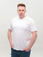 Футболка мужская белая прямая однотонная с мысом большие размеры 116-B-4-V