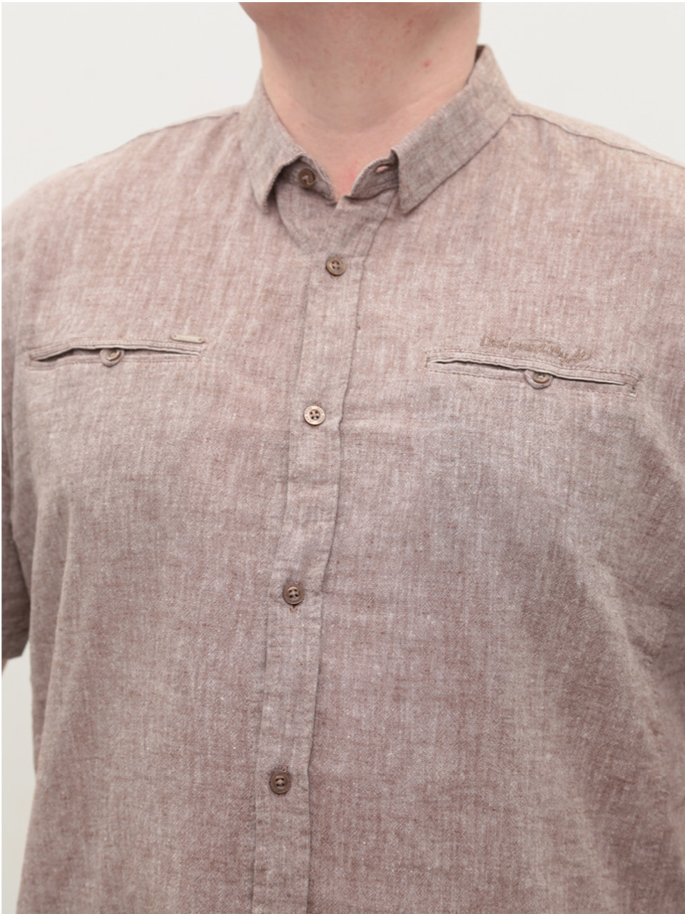 Сорочка чоловіча коричнева лляна короткий рукав 303-11