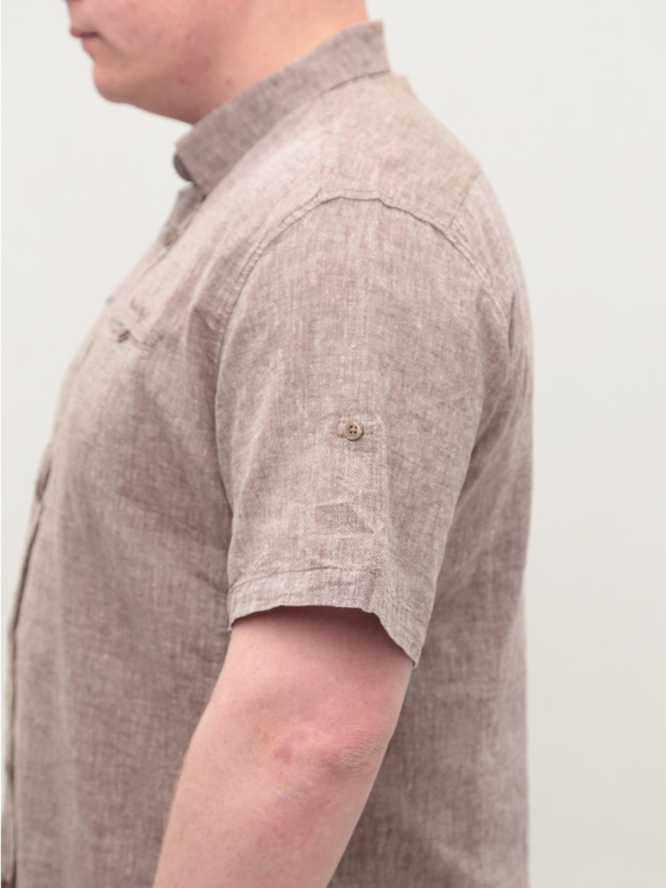 Сорочка чоловіча коричнева лляна короткий рукав 303-11