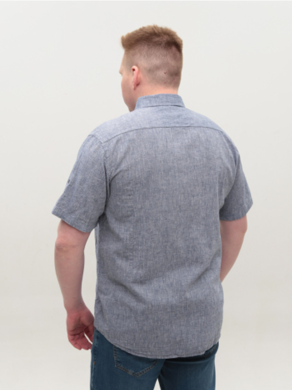 Сорочка чоловіча синьо-сіра лляна короткий рукав 303-14