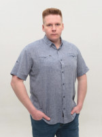 Сорочка чоловіча синьо-сіра лляна короткий рукав 303-14