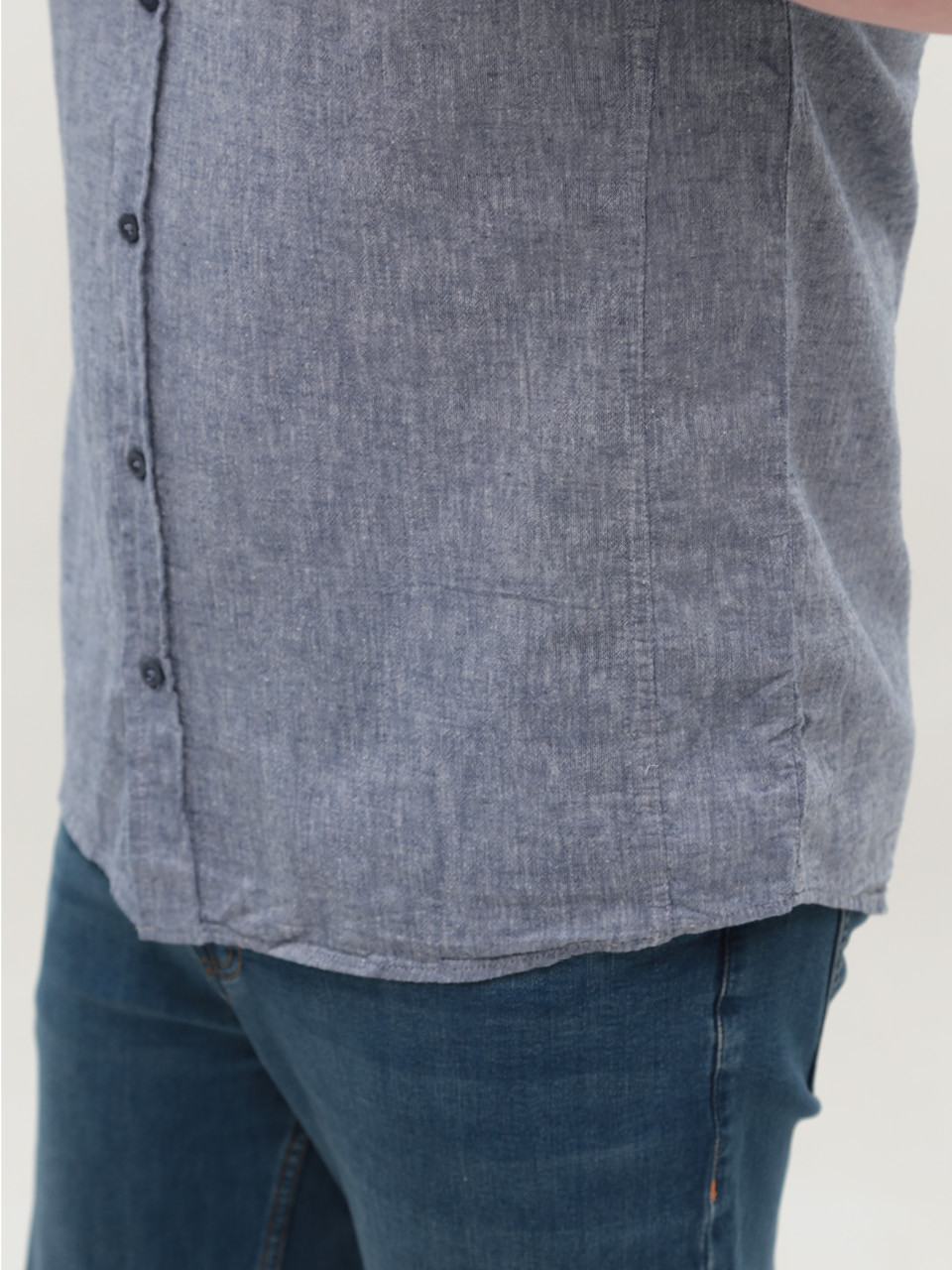 Сорочка чоловіча синьо-сіра лляна короткий рукав 303-14