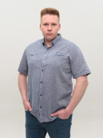 Сорочка чоловіча синьо-сіра лляна короткий рукав 303-14
