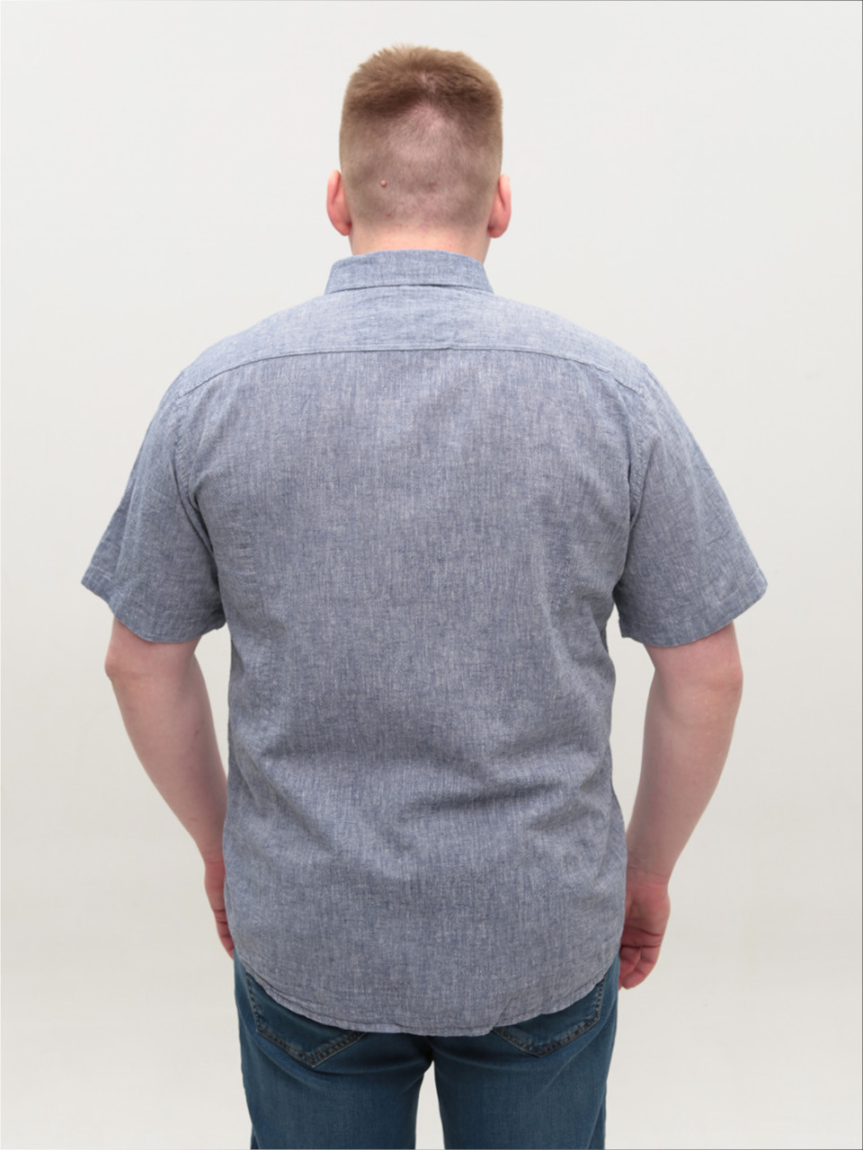 Сорочка чоловіча синьо-сіра лляна короткий рукав 303-14