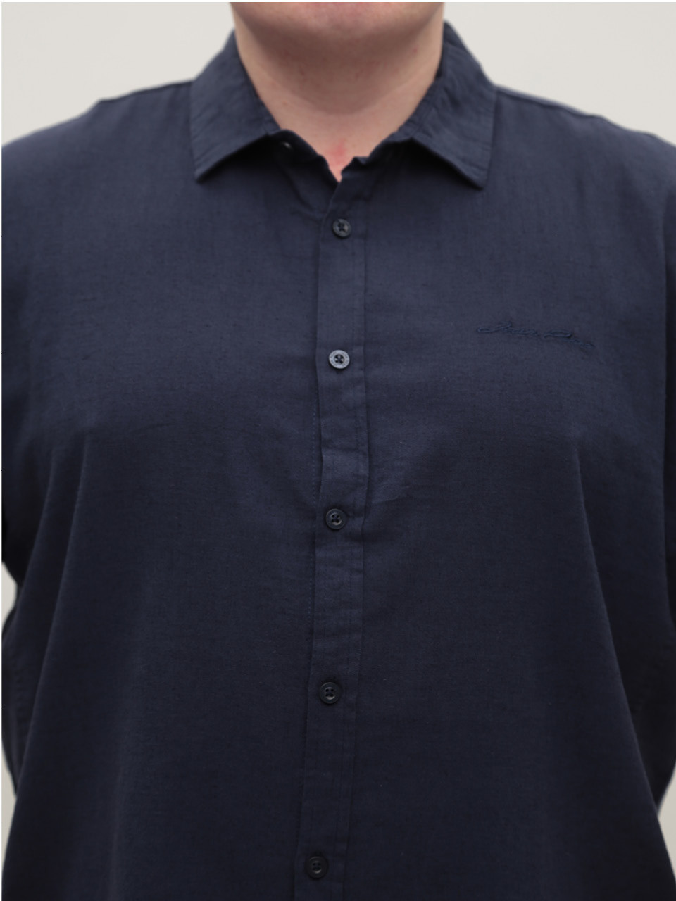 Сорочка чоловіча темно-синя лляна короткий рукав 304-01