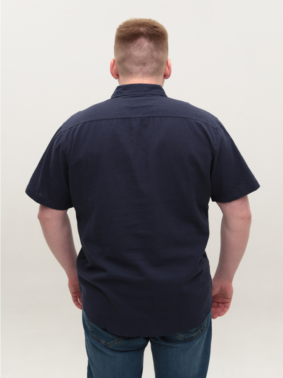 Сорочка чоловіча темно-синя лляна короткий рукав 304-01