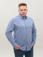 Рубашка мужская синяя льняная длинный рукав 307-04