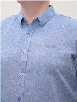 Рубашка мужская синяя льняная длинный рукав 307-04