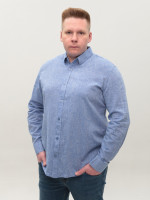 Рубашка мужская синяя льняная длинный рукав 307-04