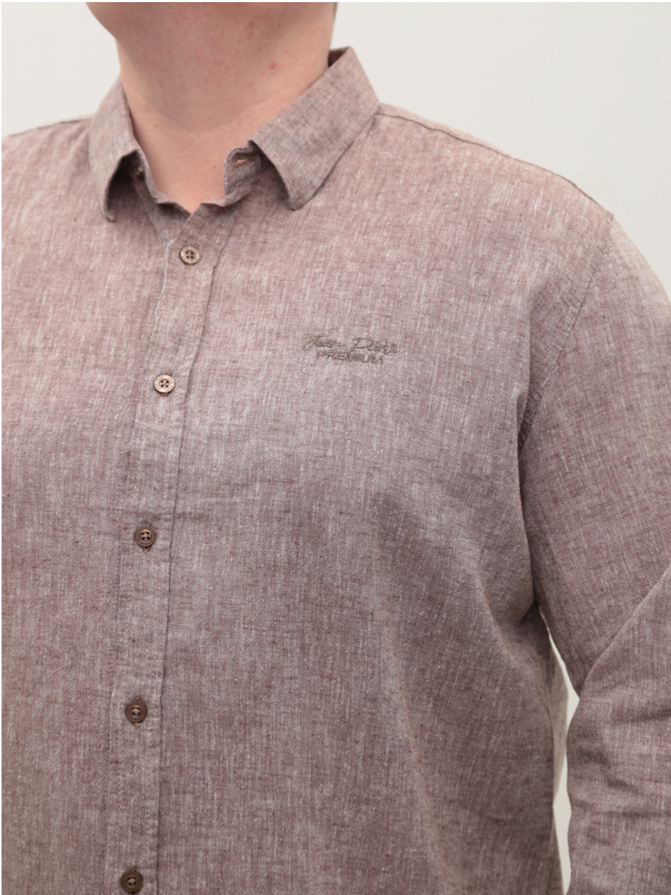 Рубашка мужская коричневая льняная длинный рукав большие размеры 307-B-11