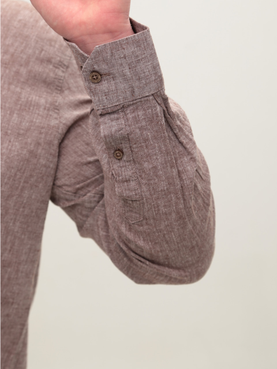 Рубашка мужская коричневая льняная длинный рукав большие размеры 307-B-11