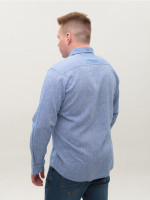 Сорочка чоловіча синя лляна довгий рукав великі розміри 307-B-04