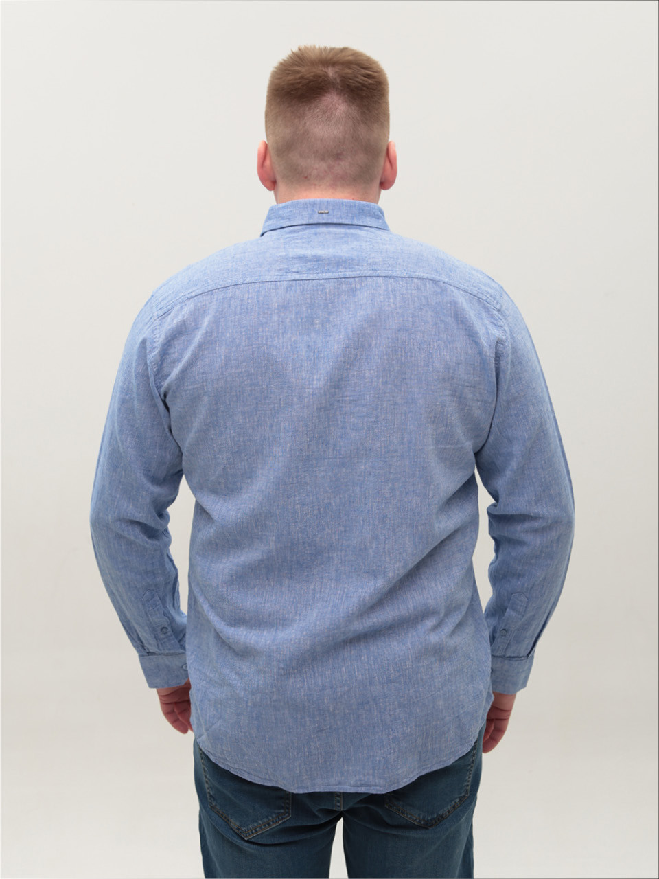 Сорочка чоловіча синя лляна довгий рукав великі розміри 307-B-04