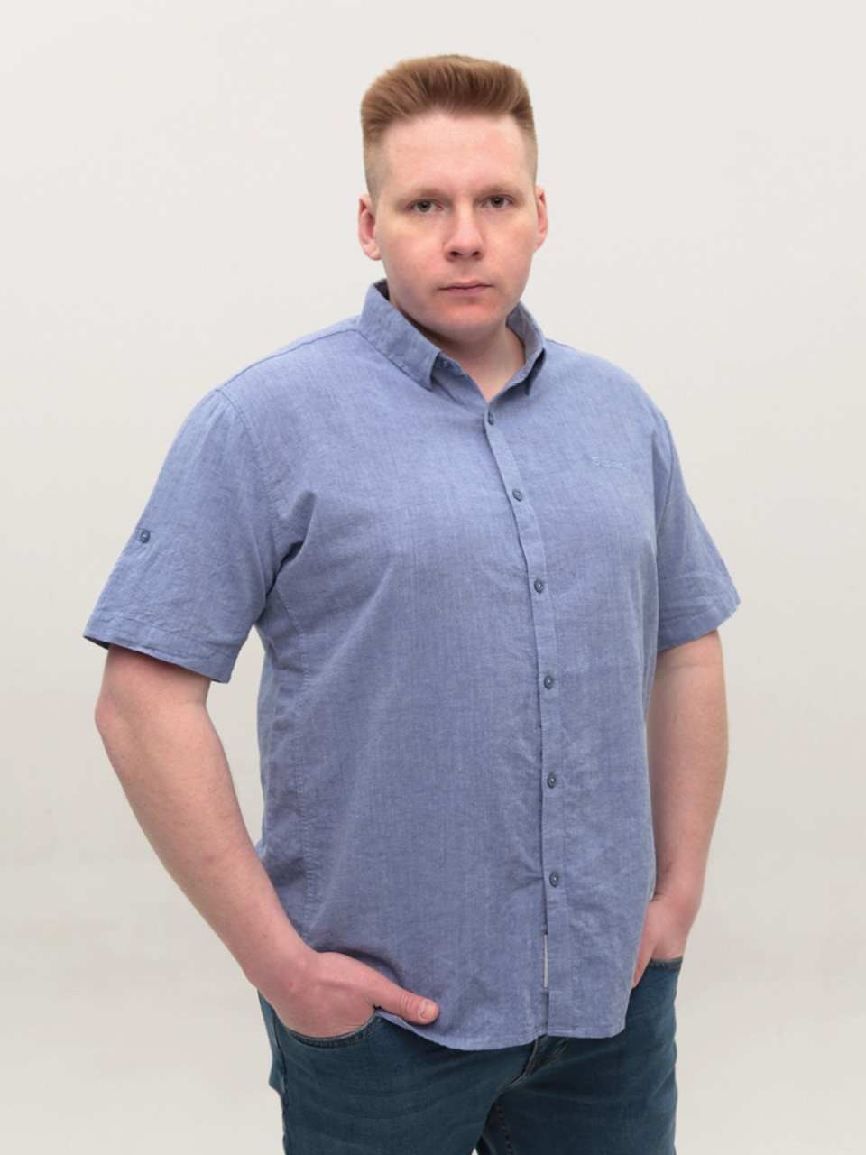 сорочка JP 401-03 син м-ж льон l-3xl Ч