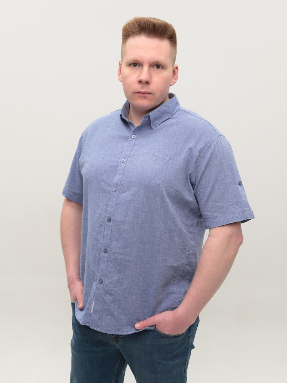 сорочка JP 401-03 син м-ж льон l-3xl Ч