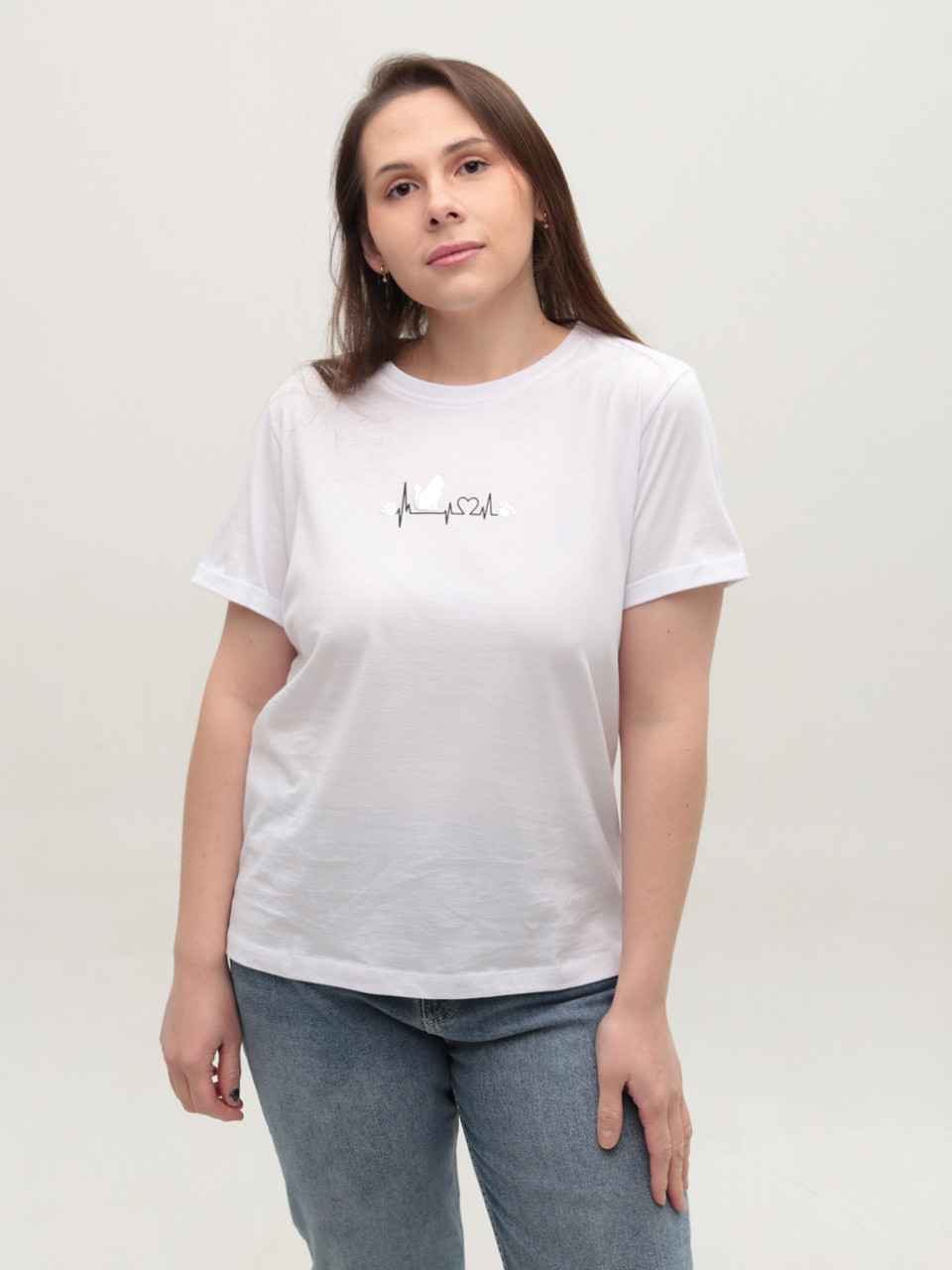 Жіноча футболка біла з принтом пряма 605-1