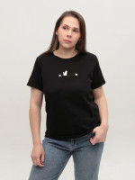 Жіноча футболка чорна з принтом пряма 605-2