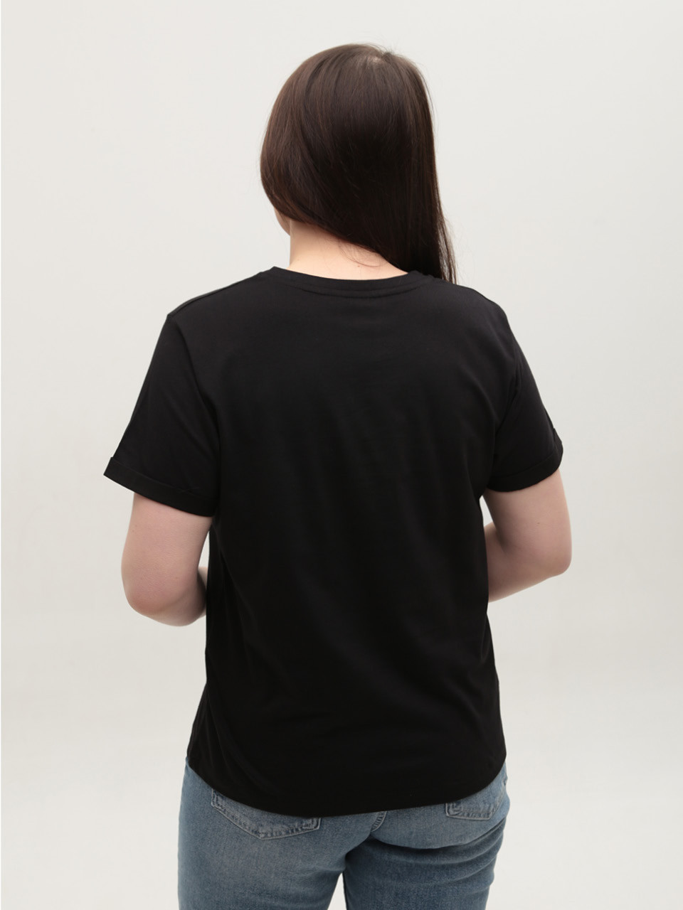Жіноча футболка чорна з принтом пряма 605-2