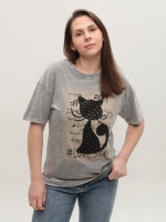 Футболка жіноча сіра з кішкою 635-T