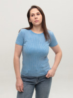 Футболка жіноча блакитна приталена у рубчик 1101-1