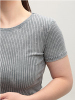Футболка женская серая приталенная в рубчик 1101-2
