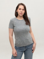 Футболка женская серая приталенная в рубчик 1101-2