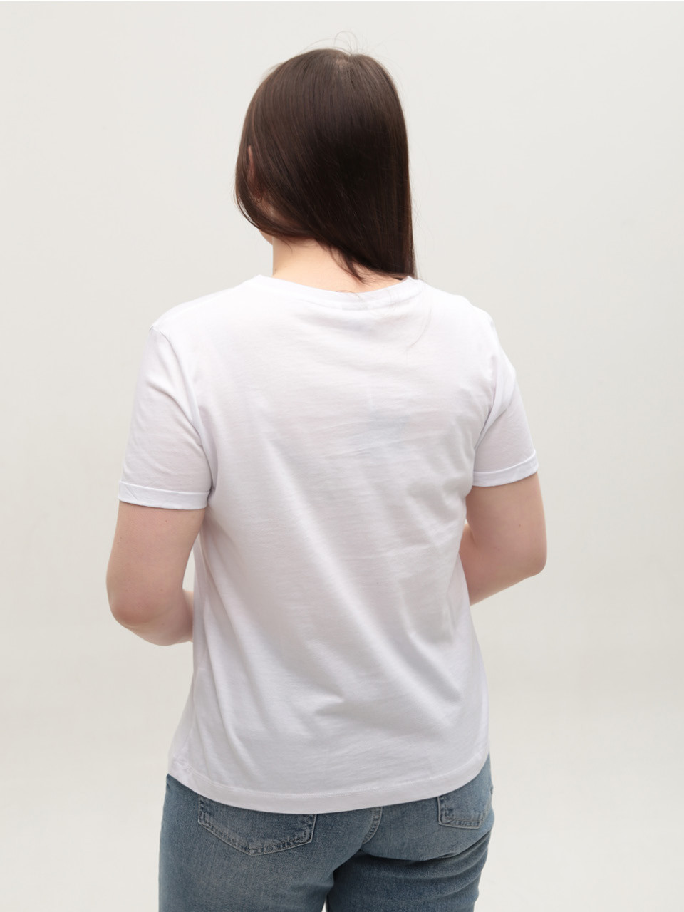 Футболка женская белая прямая с котом 1115-1