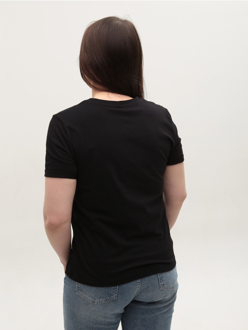 Футболка женская черная прямая с котом 1115-2