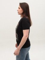 Футболка женская черная прямая с котом 1115-2