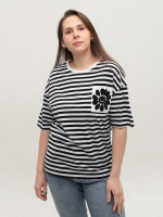 Футболка женская черная-белая в полоску широкая 1143-2-T