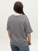 Футболка женская черная-белая в полоску широкая 1143-2-T