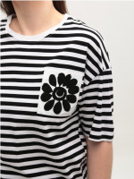 Футболка женская черная-белая в полоску широкая 1143-2-T