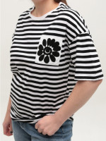 Футболка женская черная-белая в полоску широкая 1143-2-T