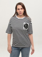 Футболка женская черная-белая в полоску широкая 1143-2-T