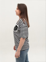 Футболка женская черная-белая в полоску широкая 1143-2-T