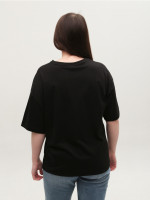 Футболка женская черная широкая с принтом 618-2-T