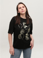 Футболка женская черная широкая с принтом 618-2-T