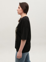 Футболка женская черная широкая с принтом 618-2-T